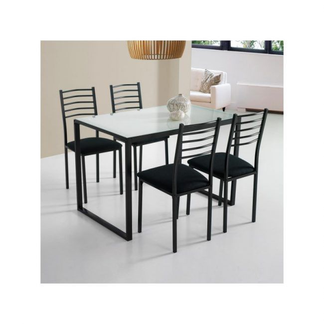 Conjunto mesa de cocina cristal y 4 sillas Noemí IBERODEPOT