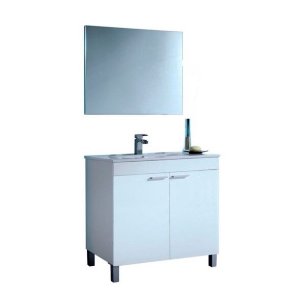 Mueble lavabo con puertas y espejo Blanco 80 IBERODEPOT