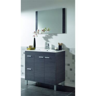 Mueble lavabo con puertas y espejo Gris IBERODEPOT