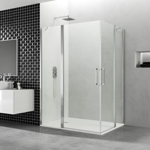 Mampara de ducha angular serie Open fijo + 2 puertas abatibles + fijo COMBI H GME