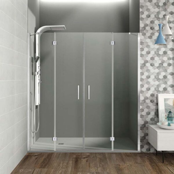 Mampara de ducha frontal serie Glass fijo + 2 puertas abatibles + fijo COMBI G GME