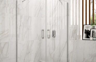 Mampara de ducha angular al vértice con dos cristales fijos y dos correderas VITRO - GME