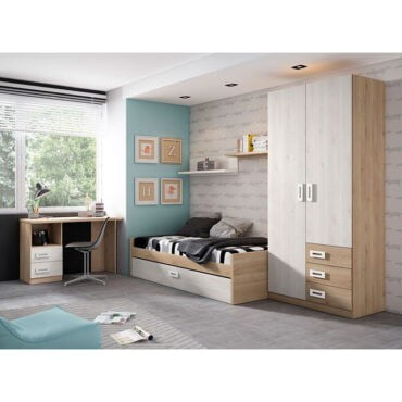 Mobelcenter - Cama Nido con cajones y estantería Nube - Color Blanco y Rosa  Pastel - Conjunto Dormitorio Infantil
