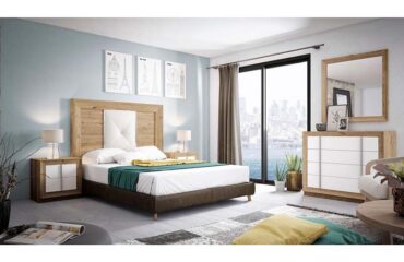 Dormitorio Matrimonio Tapizado Formentera Roble - Blanco