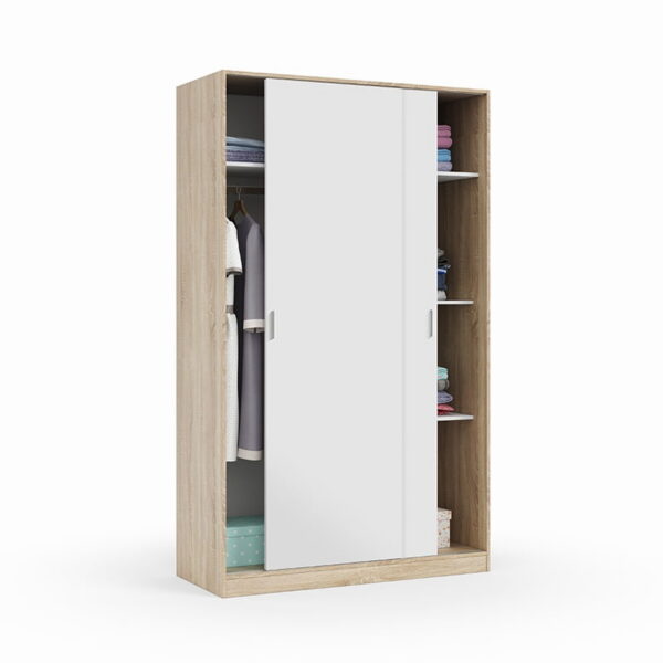 Armario ropero 2 puertas correderas Alaya Blanco - Roble