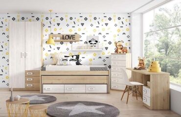 Dormitorio Pino Blanco Cama Nido, Armario y Mesa Twitter Pro