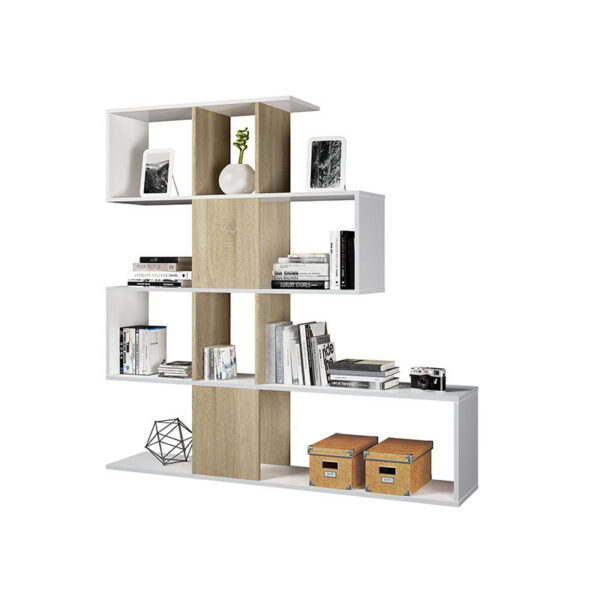 Estantería librería Zig Zag 4 estantes 145 cm Blanco / Roble / Gris