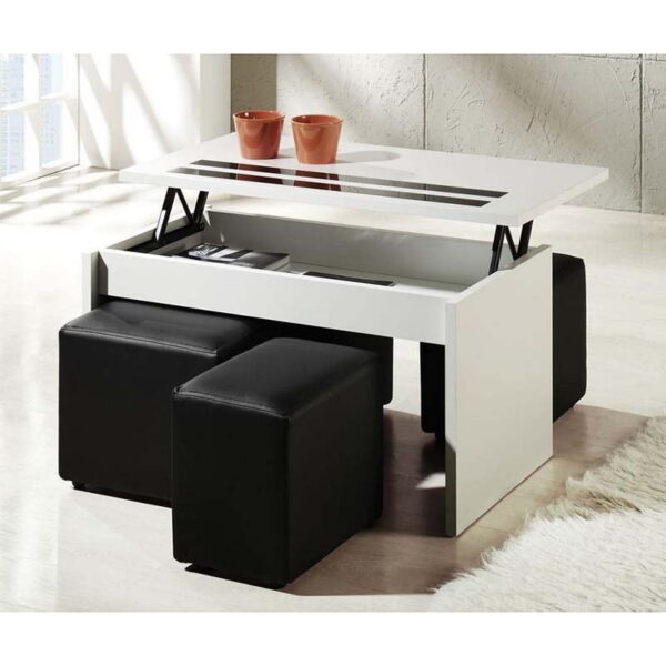 Mesa de centro elevable blanco - negro Sanlúcar
