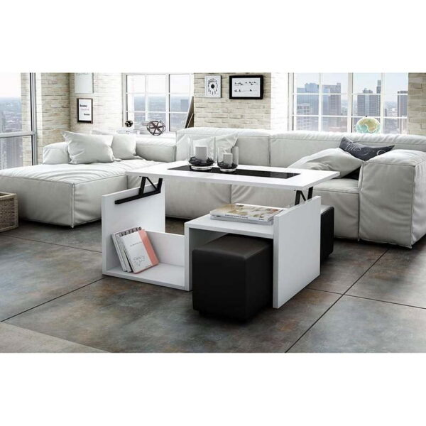 Mesa de centro elevable Manhattan Blanco - Negro