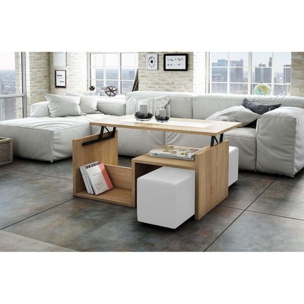 Mesa de centro elevable Manhattan Roble Cambrian - Blanco
