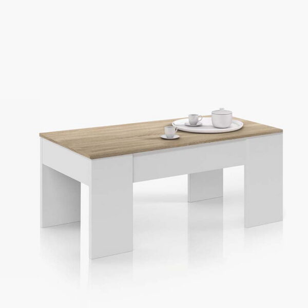 Mesa de Centro Elevable Nordik 100 cm Blanco - Roble