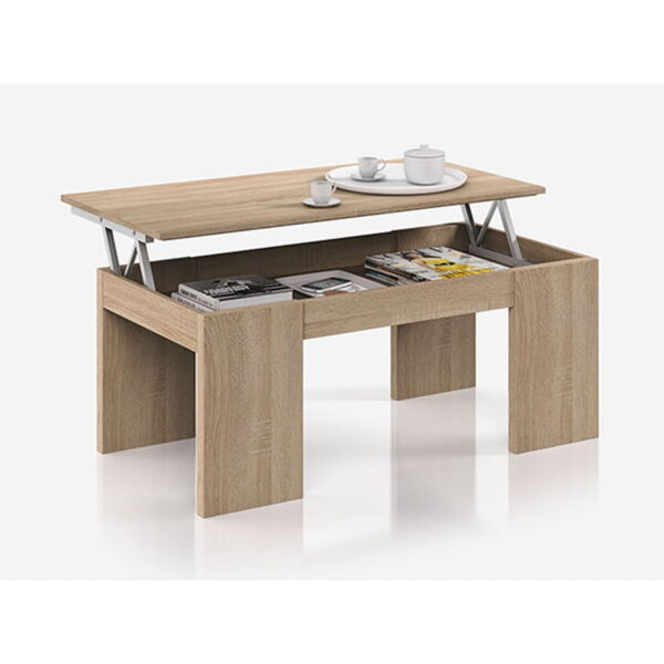 Mesa de Centro Elevable Voss 100 cm Roble / Blanco Brillo