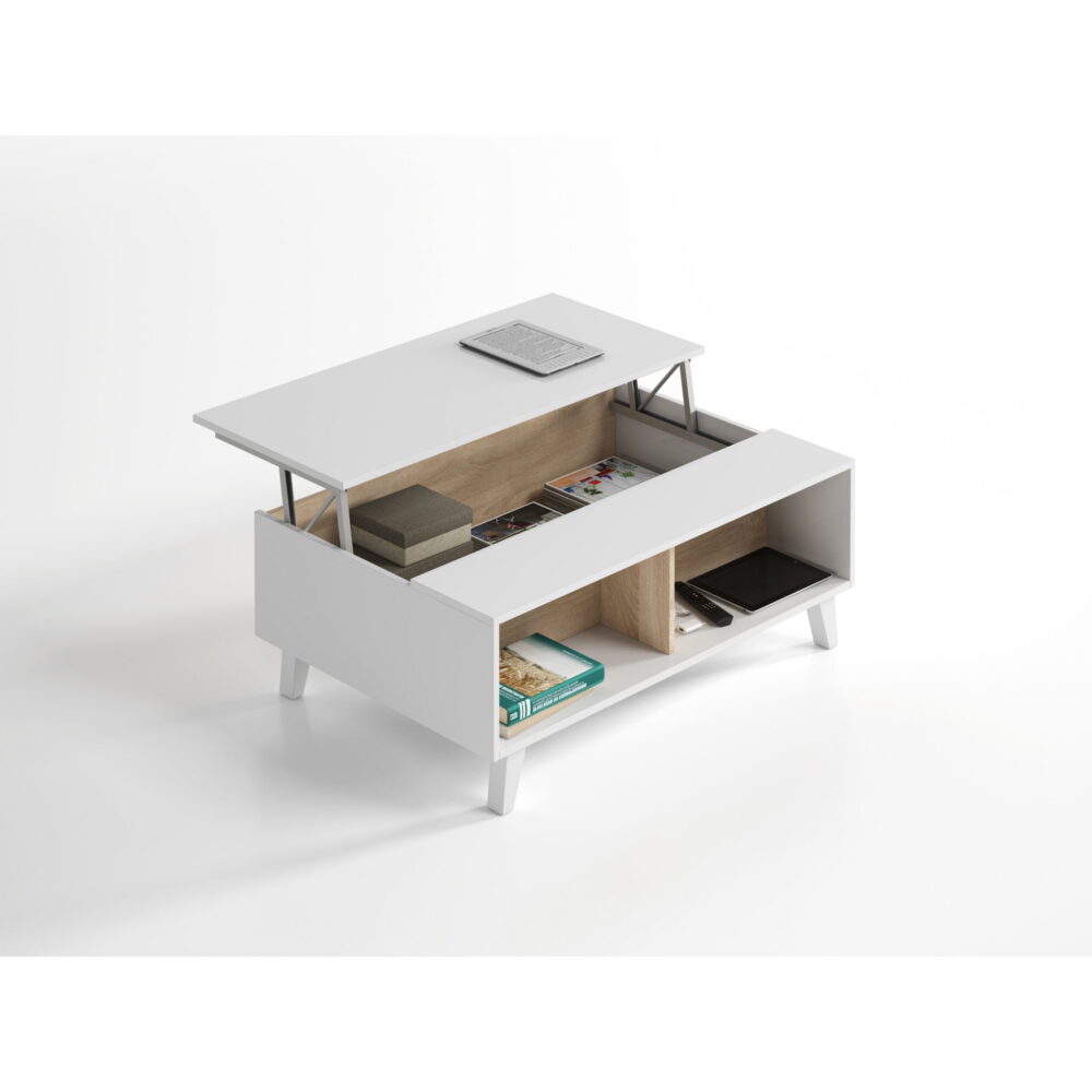 Mesa de Centro Elevable Zaiken Plus 100 cm Roble - Blanco