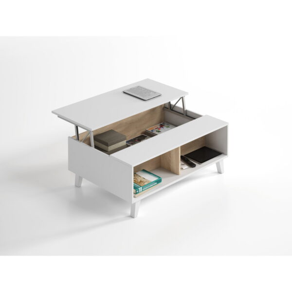 Mesa de Centro Elevable Zaiken Plus 100 cm Roble - Blanco