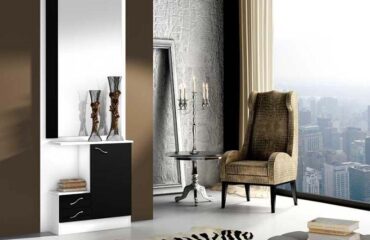 Mueble recibidor Blanco - Negro con espejo Lugo