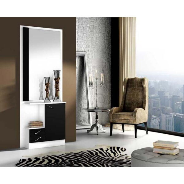 Mueble recibidor Blanco - Negro con espejo Lugo